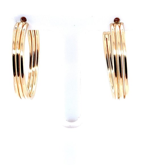 Triple Round 14K Yellow Gold Hoop Earrings